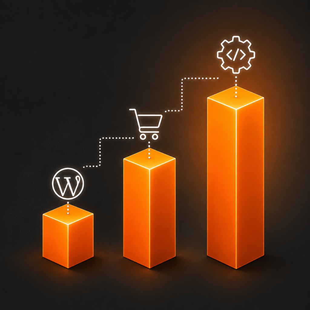 Comparison of WordPress, custom, and ecommerce website development options